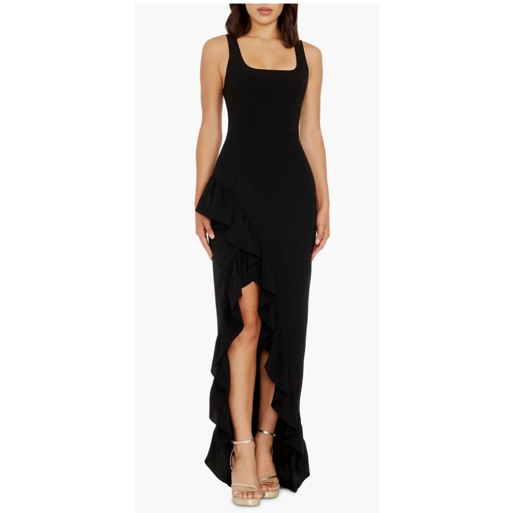 Anthropologie Dress The Population Charlene Ruffle Gown Black NWT‎ - SZ: XL